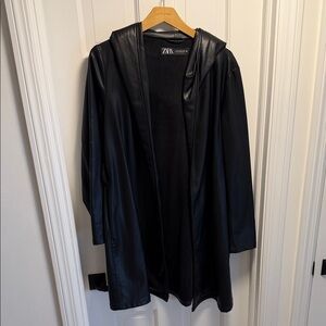 Zara Women's Sleek Black Leather Hooded Jacket